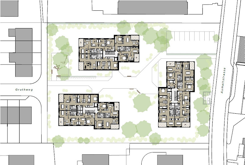 Neubau 3 Mehrfamilienhäuser mit AEH - Losinger Marazzi AG (TU) / Medpension